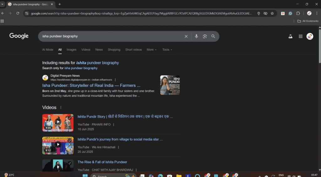 Isha-Pundeer-Article-Achievement-Screenshot-Rank-1-Google-Verified-Digital-Preeyam-News